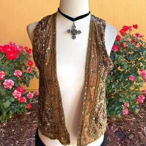 Boho fairy sequin beaded open front vest